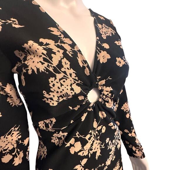 Abercrombie & Fitch NWT Black Pink Floral Long Sleeve O Ring V Neck Mini Dress S - Picture 5 of 16